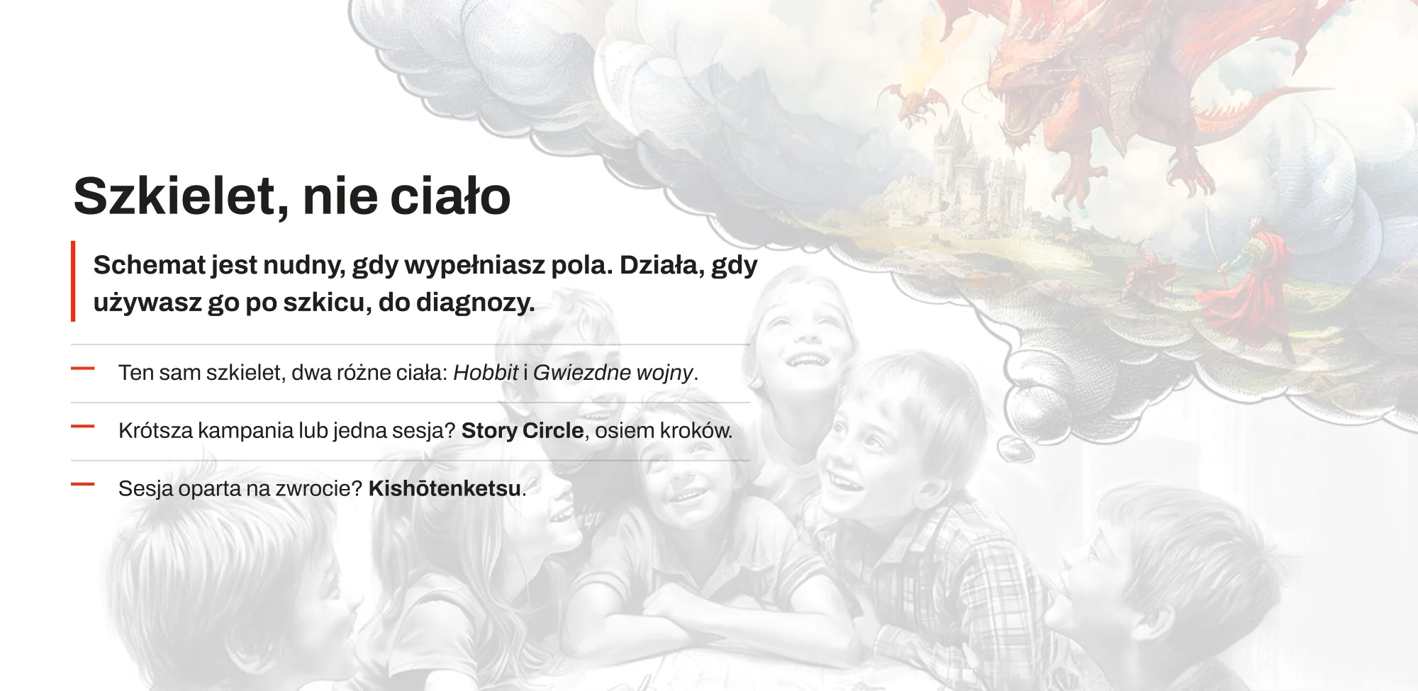 Szkielet, nie ciało: schemat jest nudny, gdy wypełniasz pola, a działa, gdy używasz go po szkicu, do diagnozy